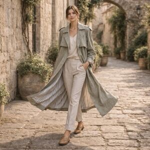 NUAGE by Marlo Lightweight Trench Coat Neutral Taupe Belted Classic  Size 13/14